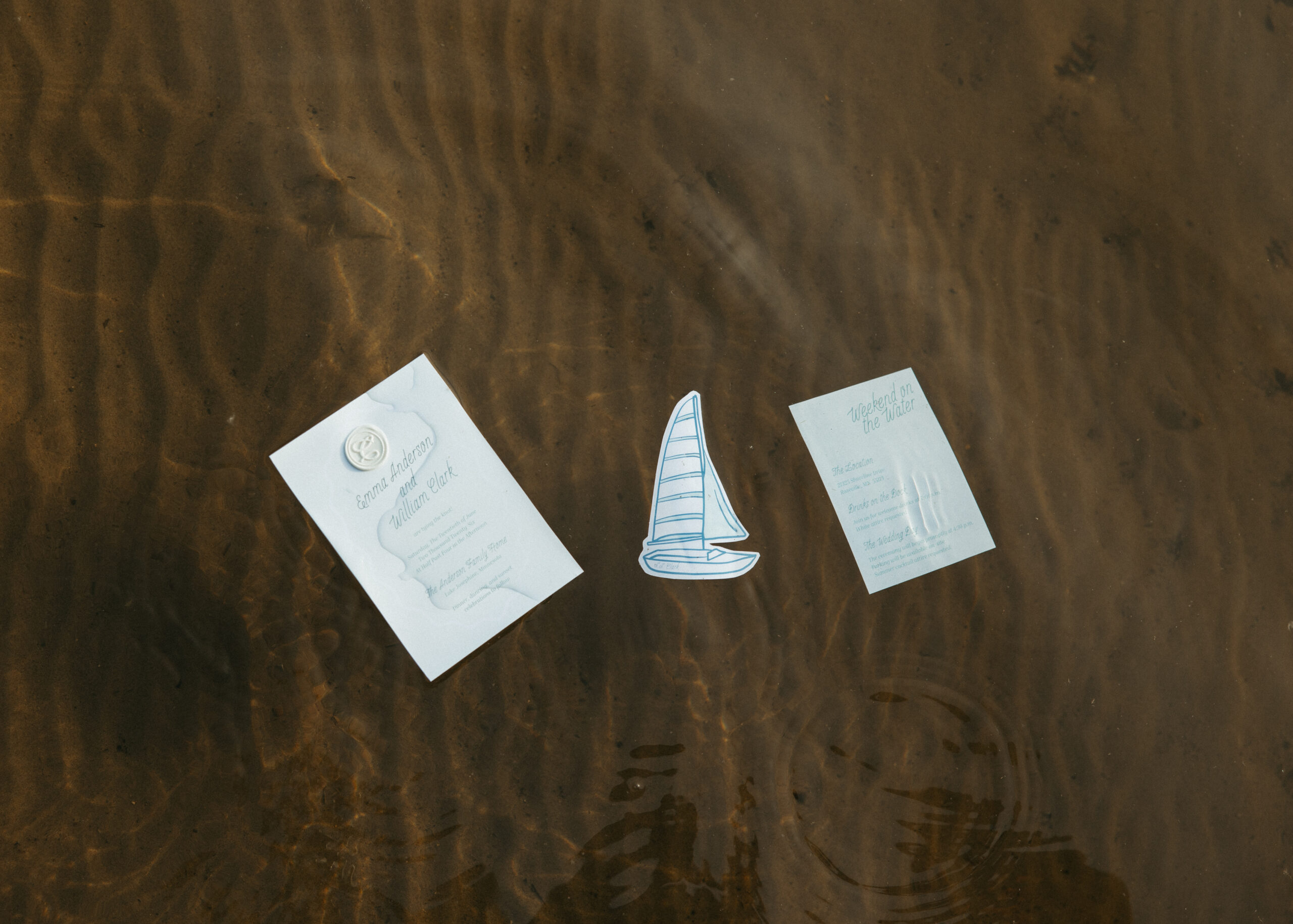 Custom coastal wedding invitation suite and stationery by Brooke Thies Design for a lakeside Minnesota elopement.