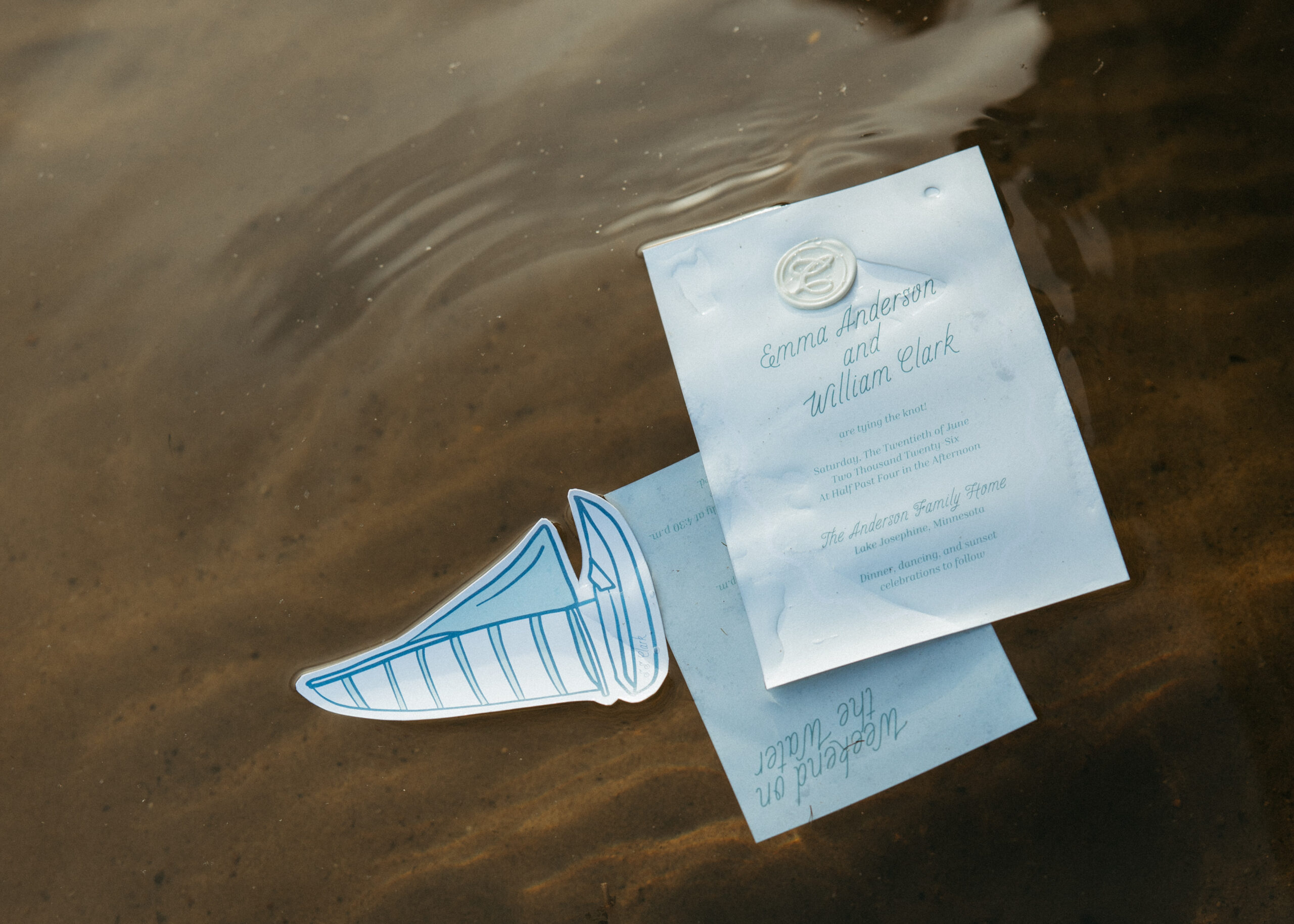 Custom coastal wedding invitation suite and stationery by Brooke Thies Design for a lakeside Minnesota elopement.