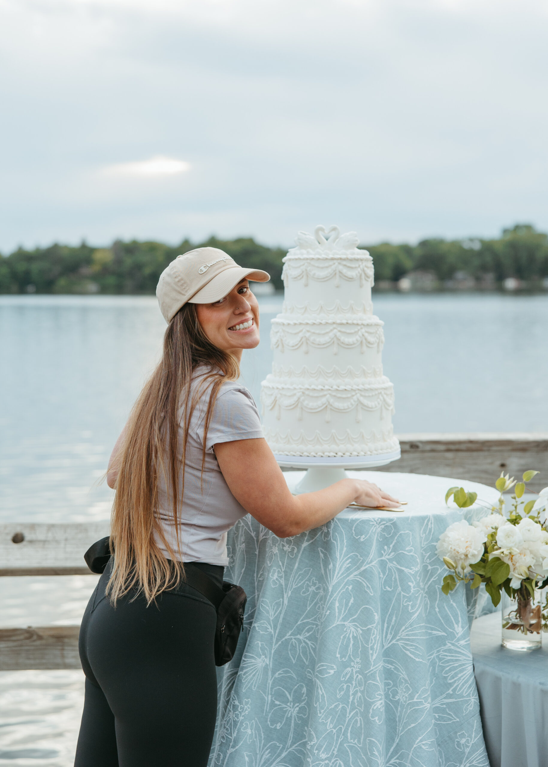 Ocean inspired textured wedding cake by Custom Cakes by Megan at a Minneapolis lakeside wedding venue.