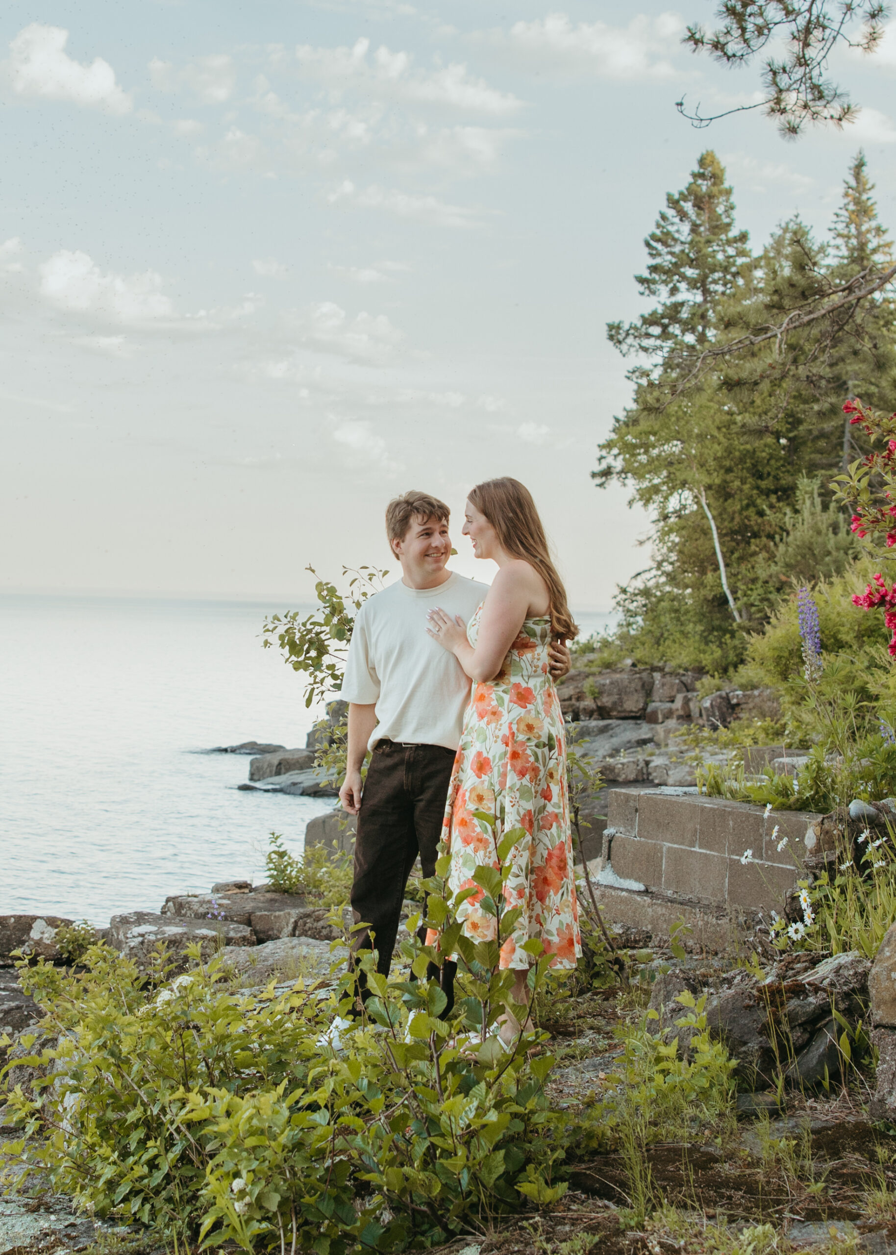 Engagement photos on the rocky North Shore of Lake Superior.